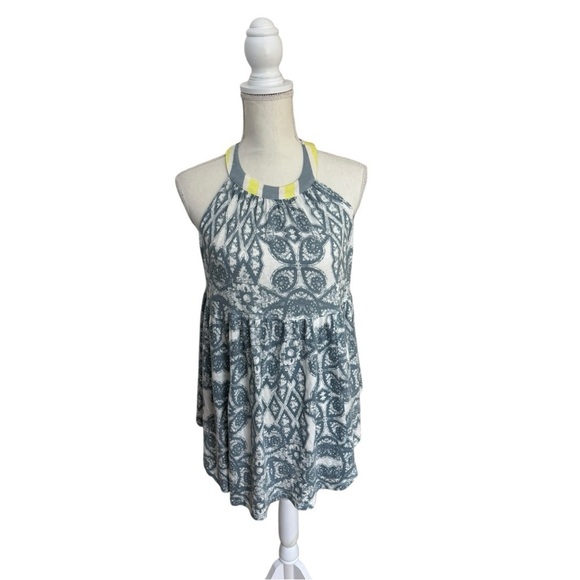 Free People Mimi Ivory Blue Yellow Multi Print Halter Neck Tunic OB944887 - Picture 3 of 12